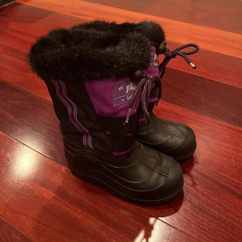 Kids Purple Winter Snow Boots with Faux Fur Trim